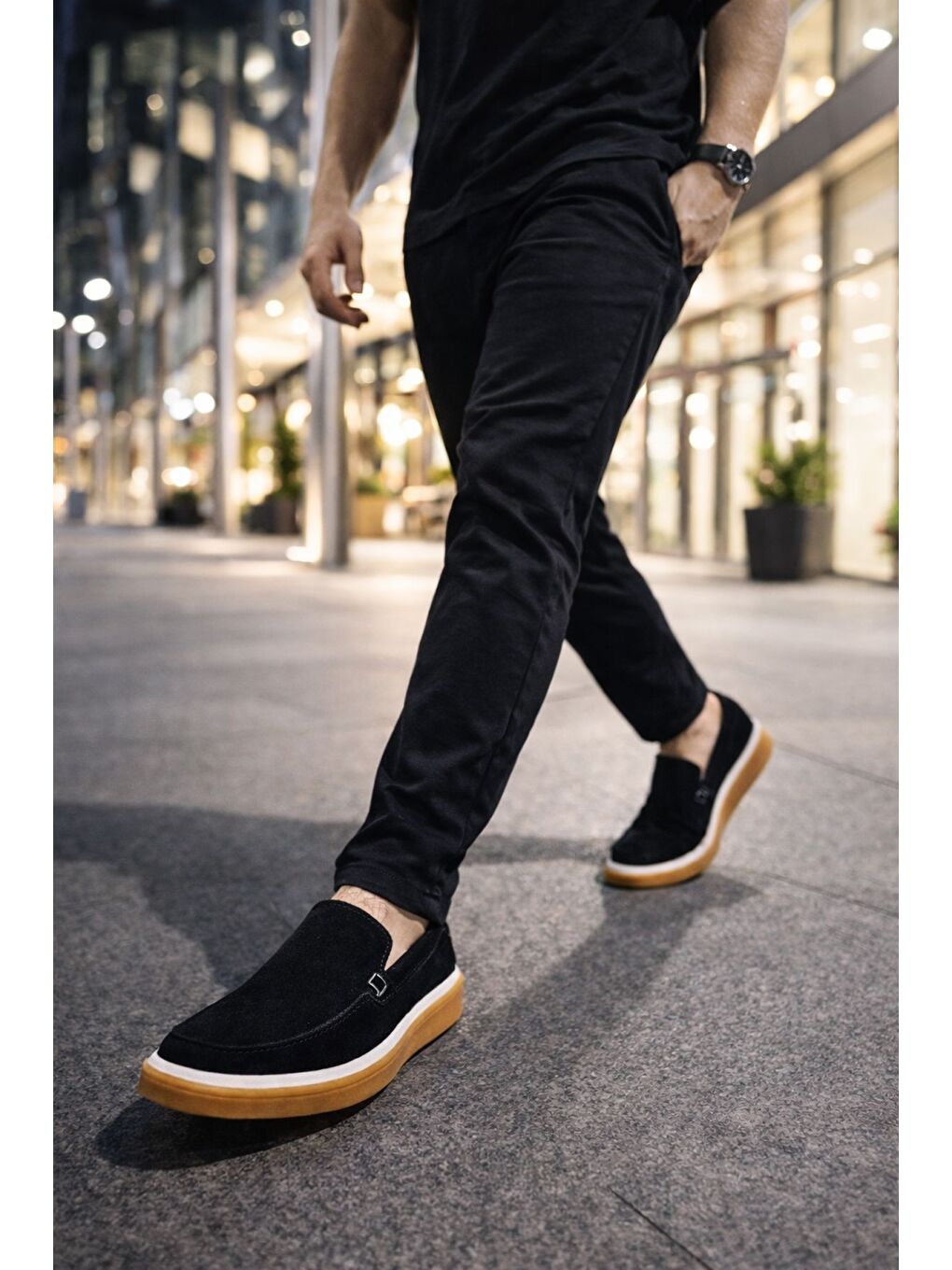 Siyah COVENT Hakiki Süet Deri Bağcıksız Erkek Günlük Loafer Ayakkabı-6