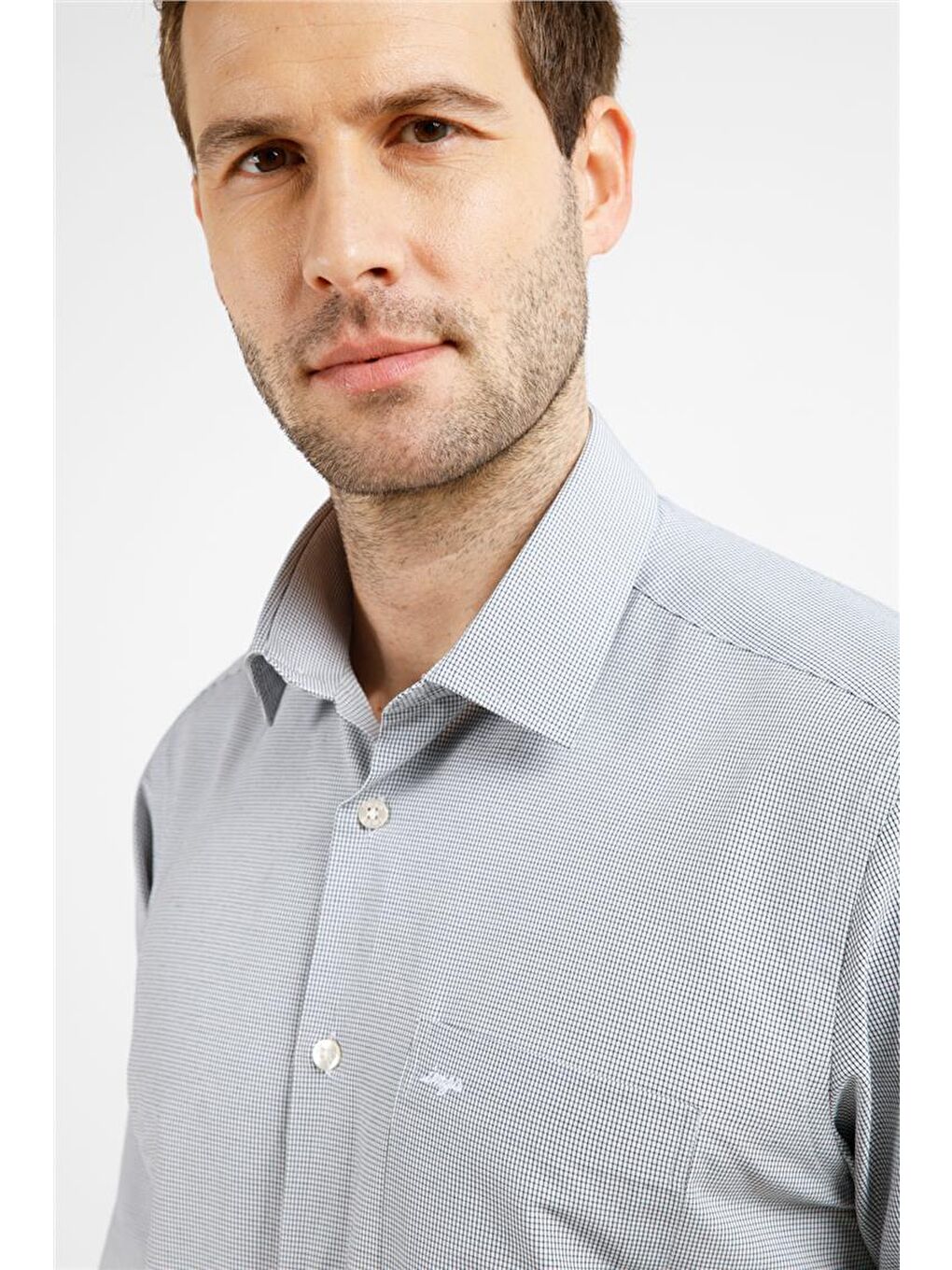 Siyah - Beyaz Kareli Desen Sert Yaka Uzun Kol Cepli Comfort Fit Pamuklu Gömlek 1004255221-3