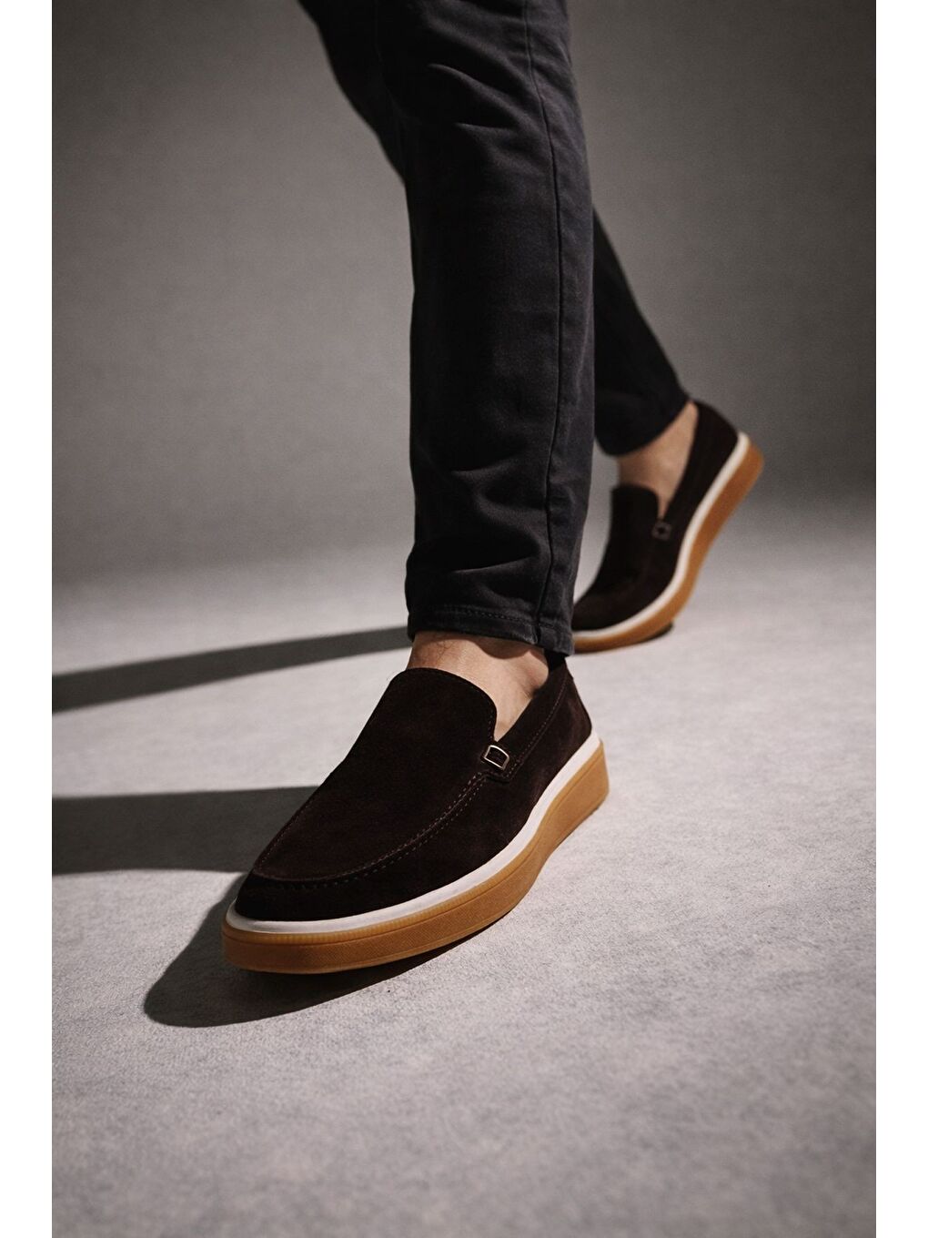 Kahverengi COVENT Hakiki Süet Deri Bağcıksız Erkek Günlük Loafer Ayakkabı-7