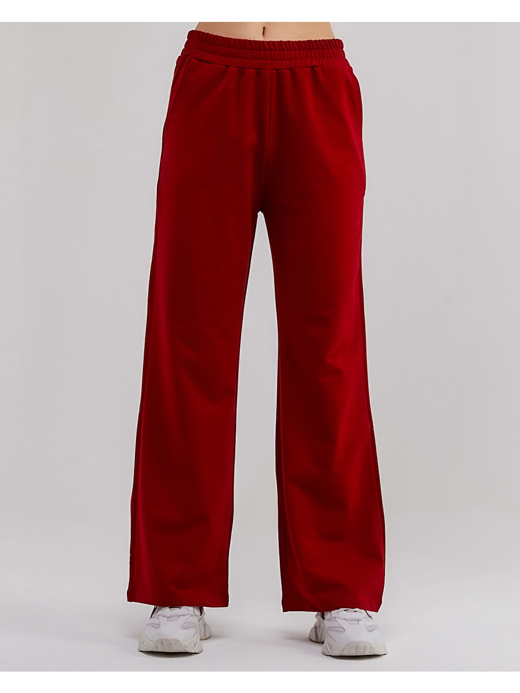 Bordo Beli Lastikli Bol Paça Kadın Eşofman Altı N003-2