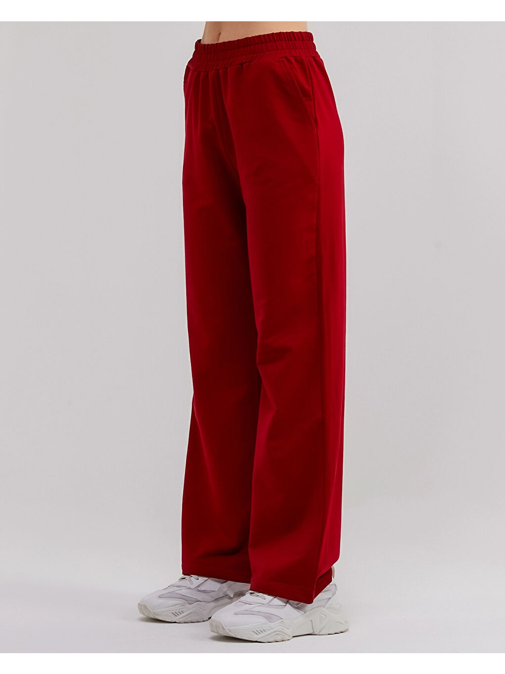 Bordo Beli Lastikli Bol Paça Kadın Eşofman Altı N003-3