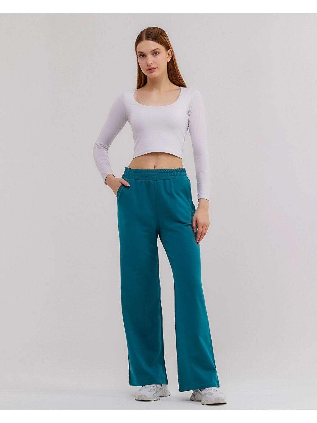 Yeşil Beli Lastikli Bol Paça Kadın Eşofman Altı N003-1