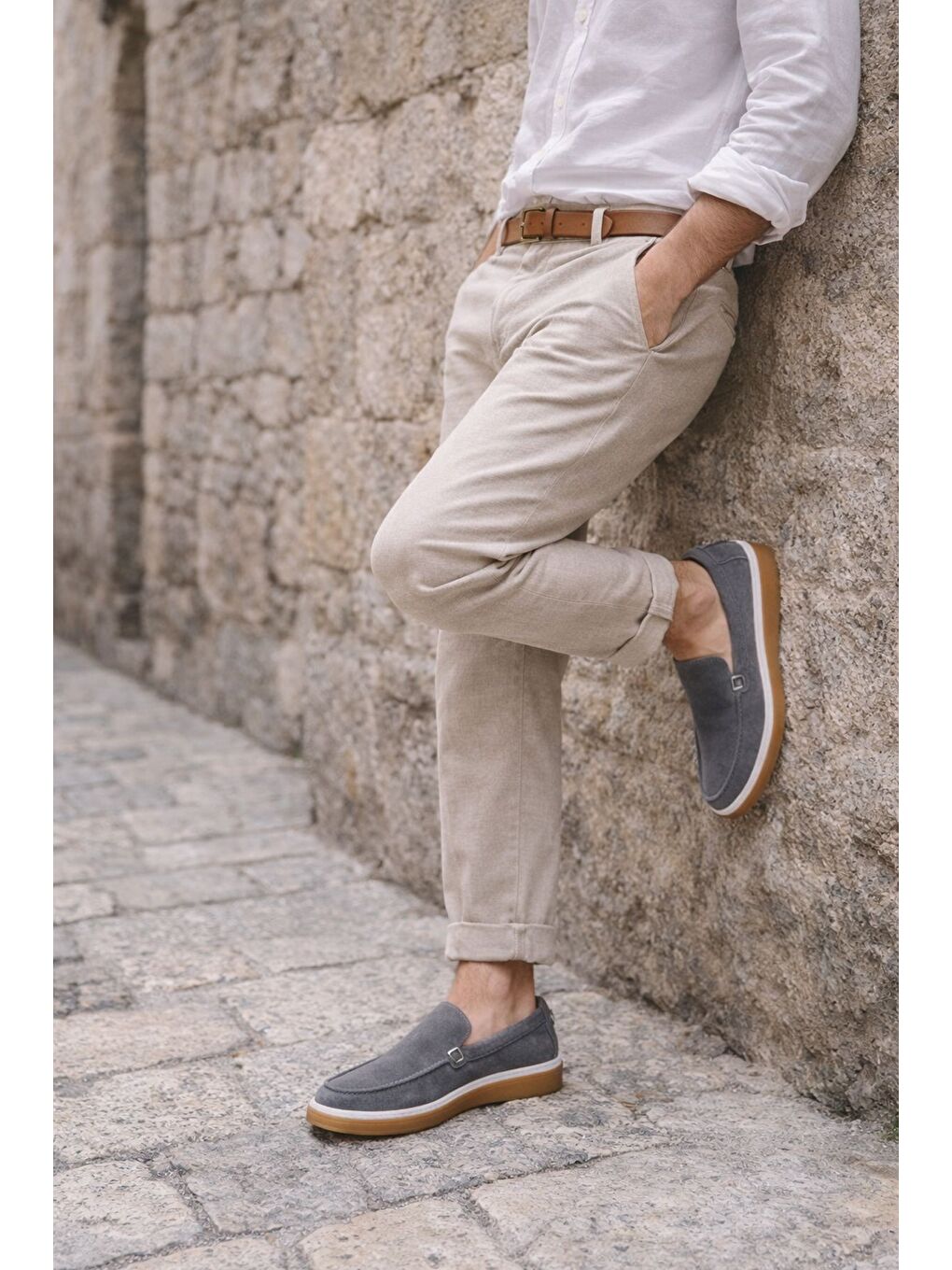 Gri COVENT Hakiki Süet Deri Bağcıksız Erkek Günlük Loafer Ayakkabı-5