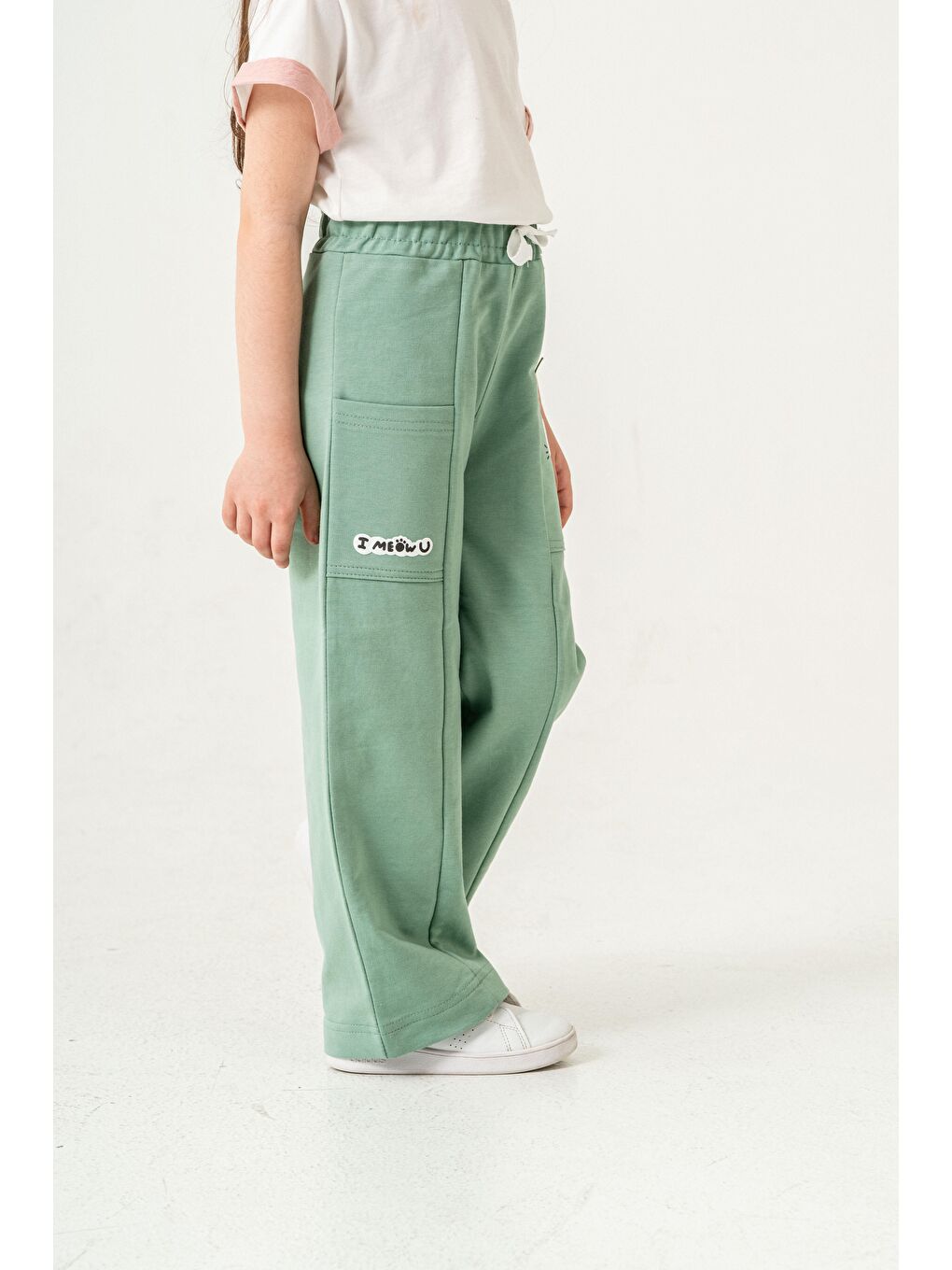 Yeşil Çift Cepli Cep Baskılı Kız Çocuk Eşofman Altı-3