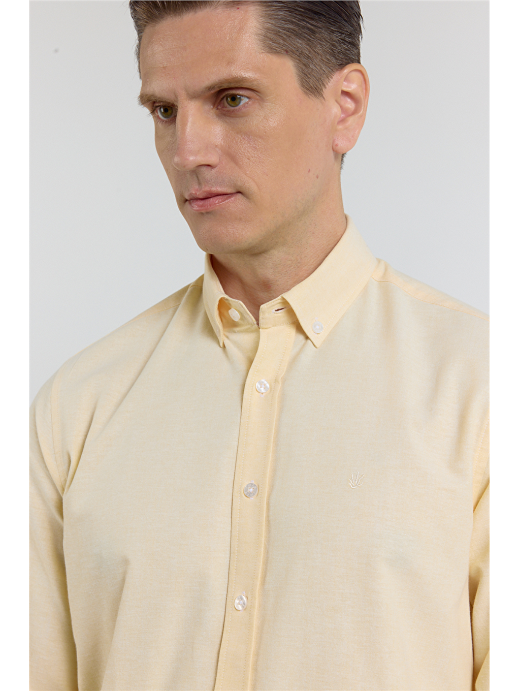 Sarı Oxford Düğmeli Yaka Uzun Kol Cepsiz Slim Fit Pamuklu  Gömlek 1004260182-3