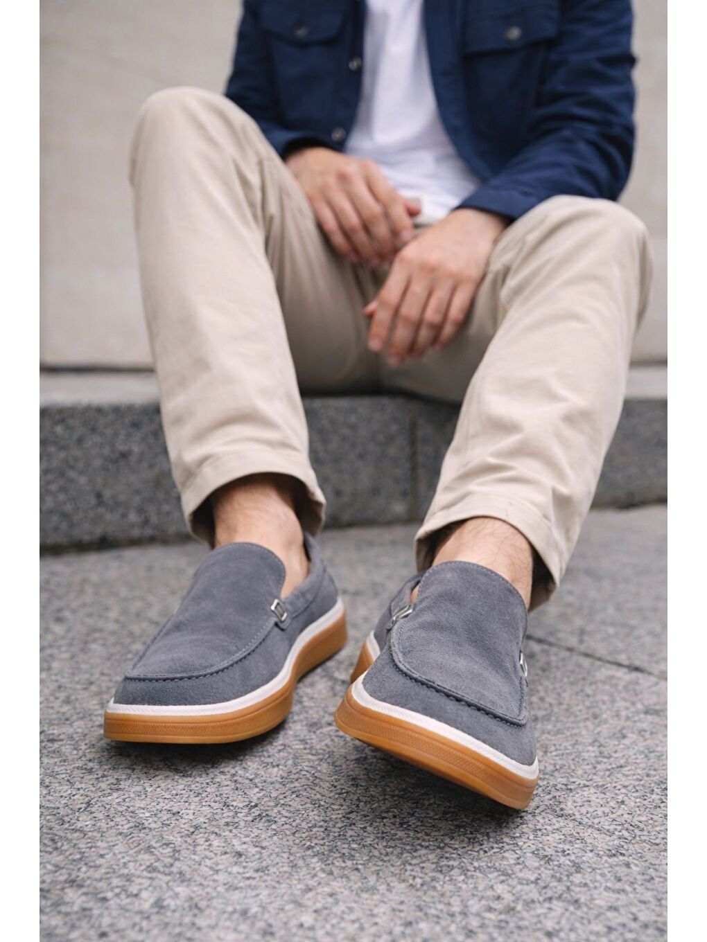 Gri COVENT Hakiki Süet Deri Bağcıksız Erkek Günlük Loafer Ayakkabı-6