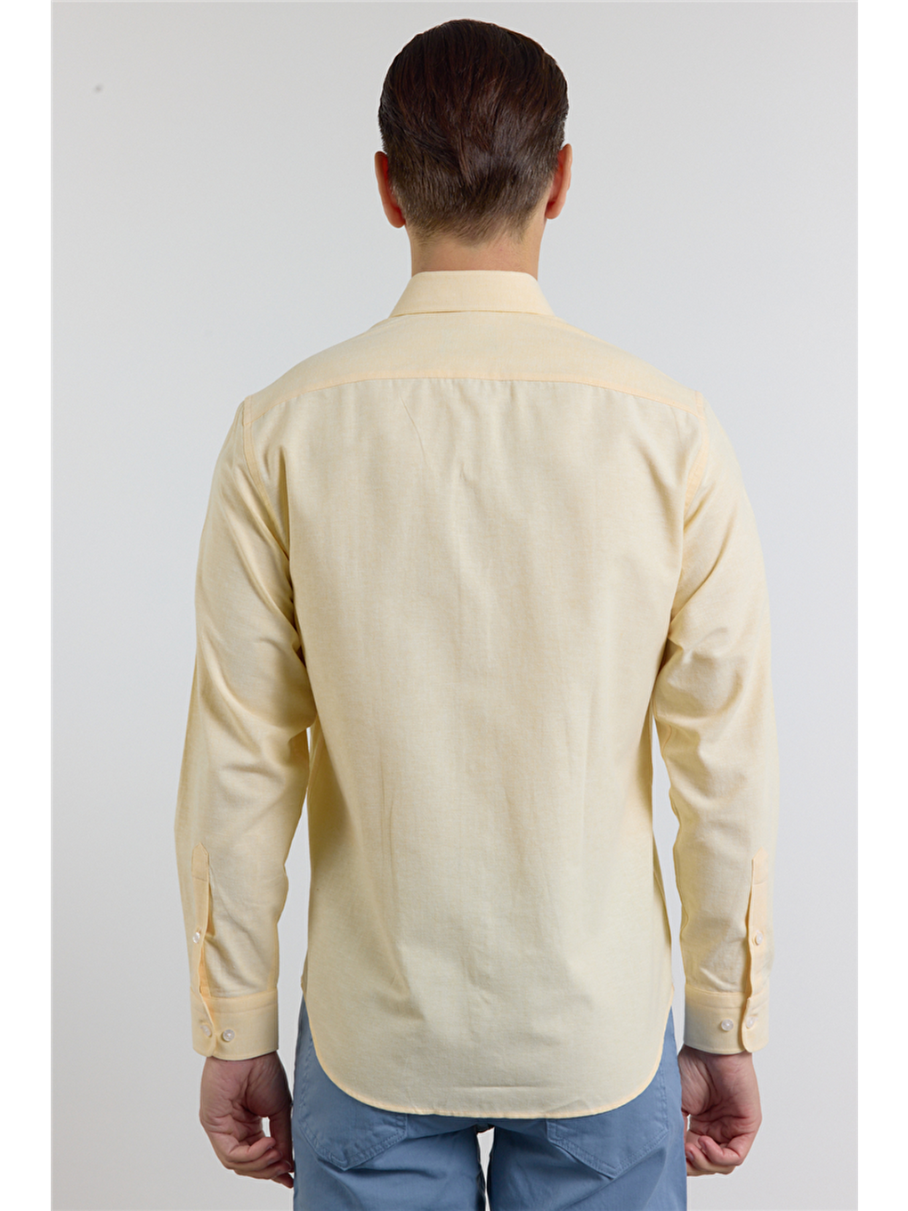 Sarı Oxford Düğmeli Yaka Uzun Kol Cepsiz Slim Fit Pamuklu  Gömlek 1004260182-4