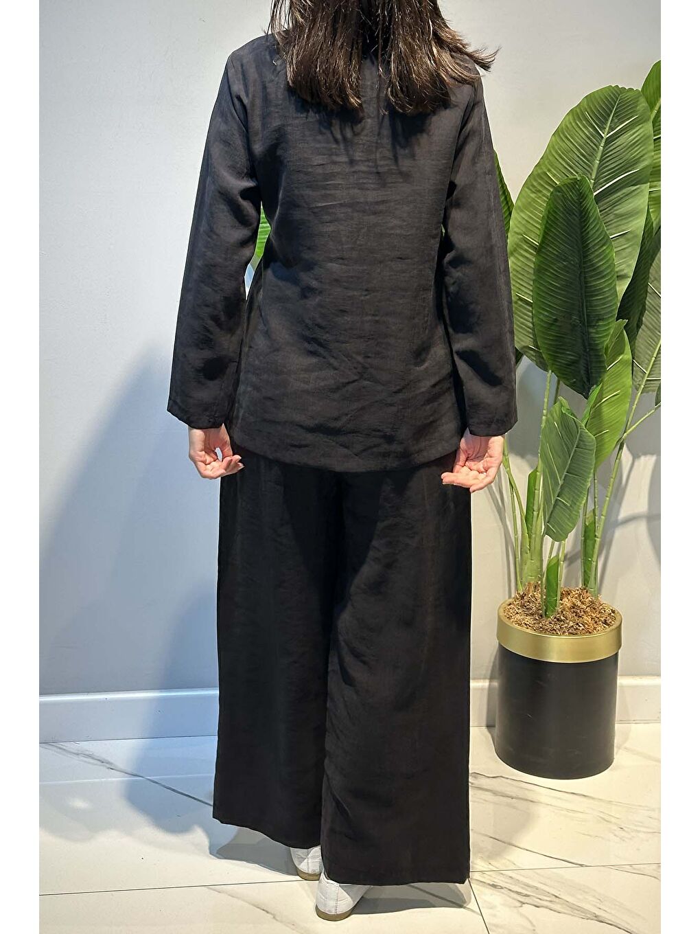 Kruvaze Yaka Yandan Bağlamalı Tesla Takım 2069 Siyah-3