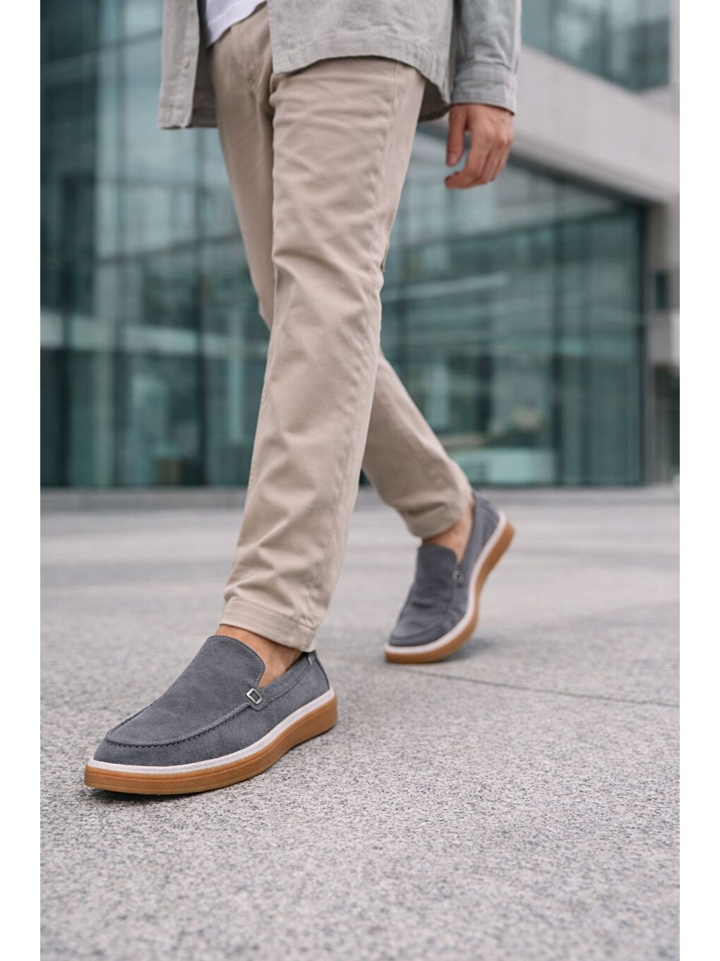 Gri COVENT Hakiki Süet Deri Bağcıksız Erkek Günlük Loafer Ayakkabı-7