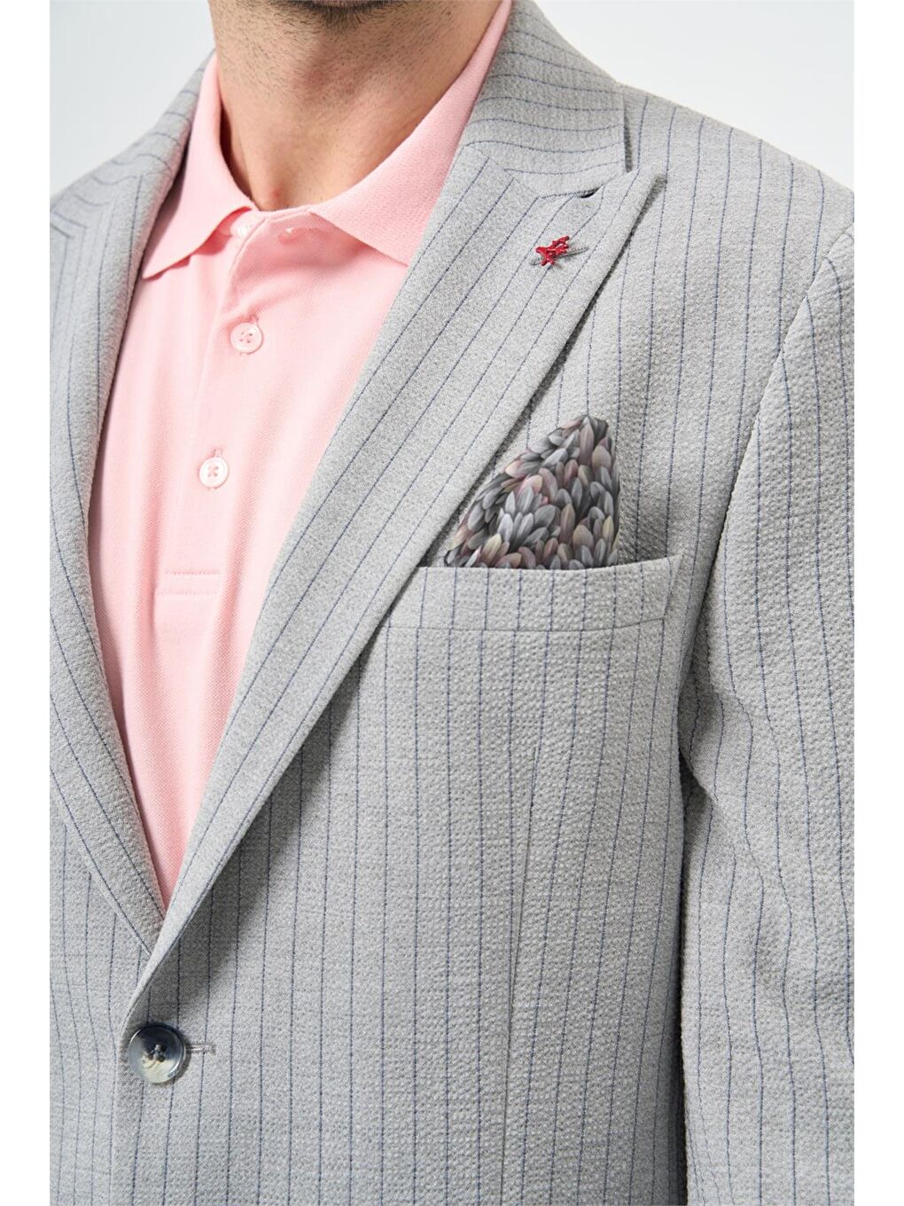 Gri Çizgili Gofreli Kırlangıç Yaka Elastanlı 6 Drop Slim Fit Dar Kesim Klasik Ceket 1002240111-1