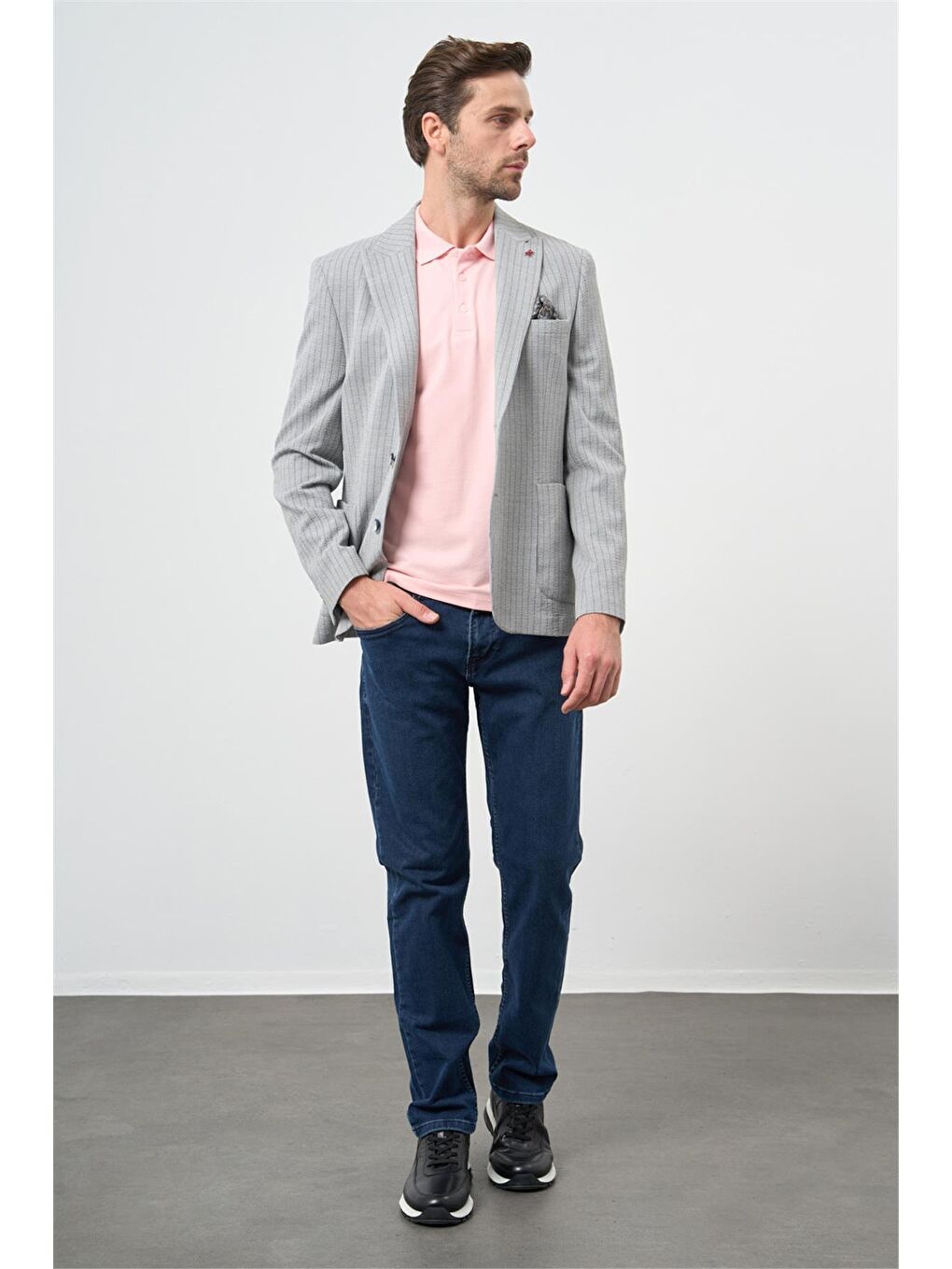 Gri Çizgili Gofreli Kırlangıç Yaka Elastanlı 6 Drop Slim Fit Dar Kesim Klasik Ceket 1002240111-3