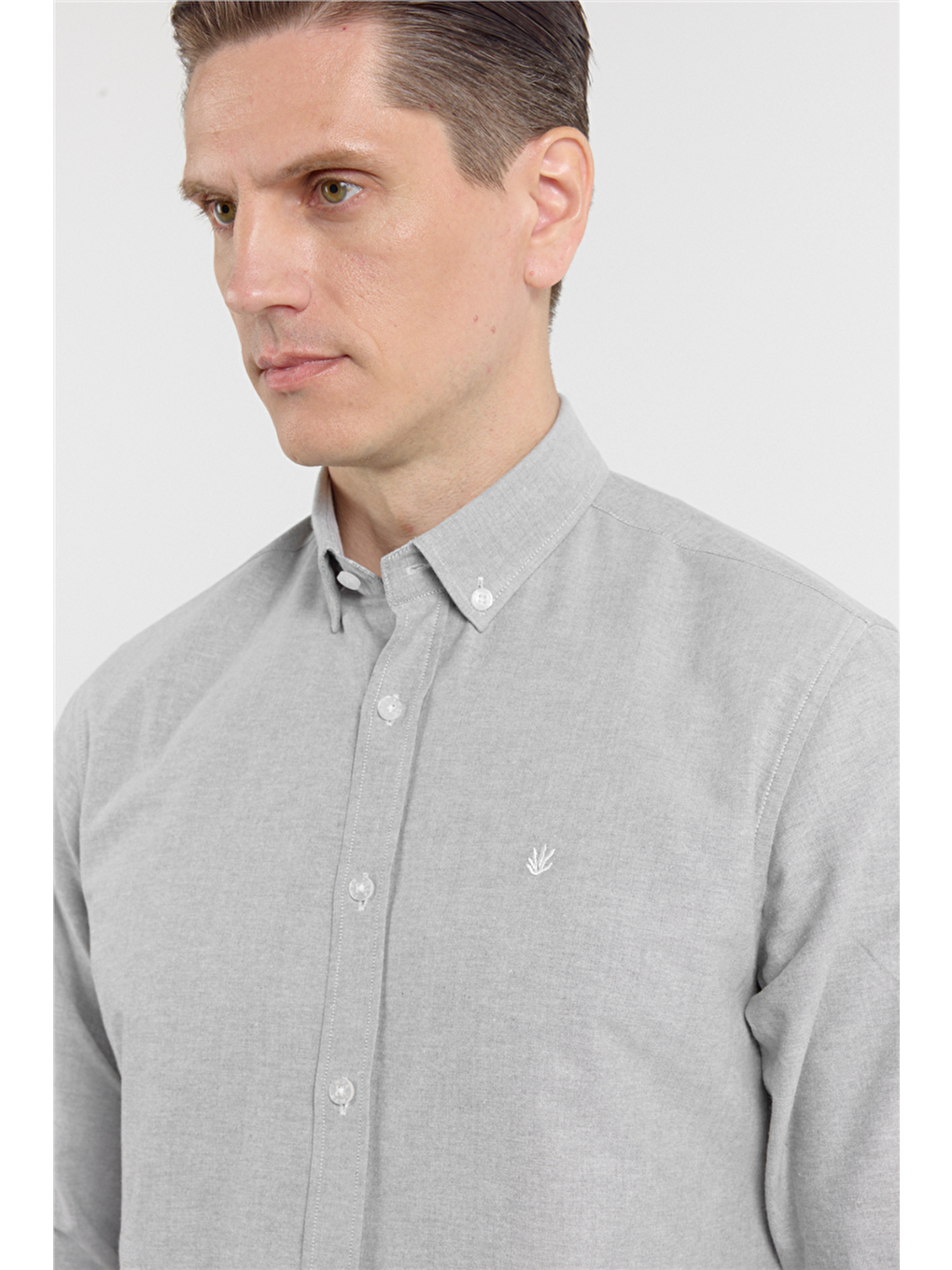 Haki Oxford Düğmeli Yaka Uzun Kol Cepsiz Slim Fit Pamuklu  Gömlek 1004260182-3