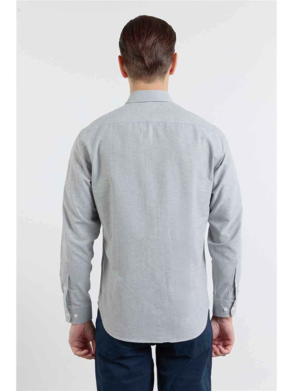 Haki Oxford Düğmeli Yaka Uzun Kol Cepsiz Slim Fit Pamuklu  Gömlek 1004260182-4