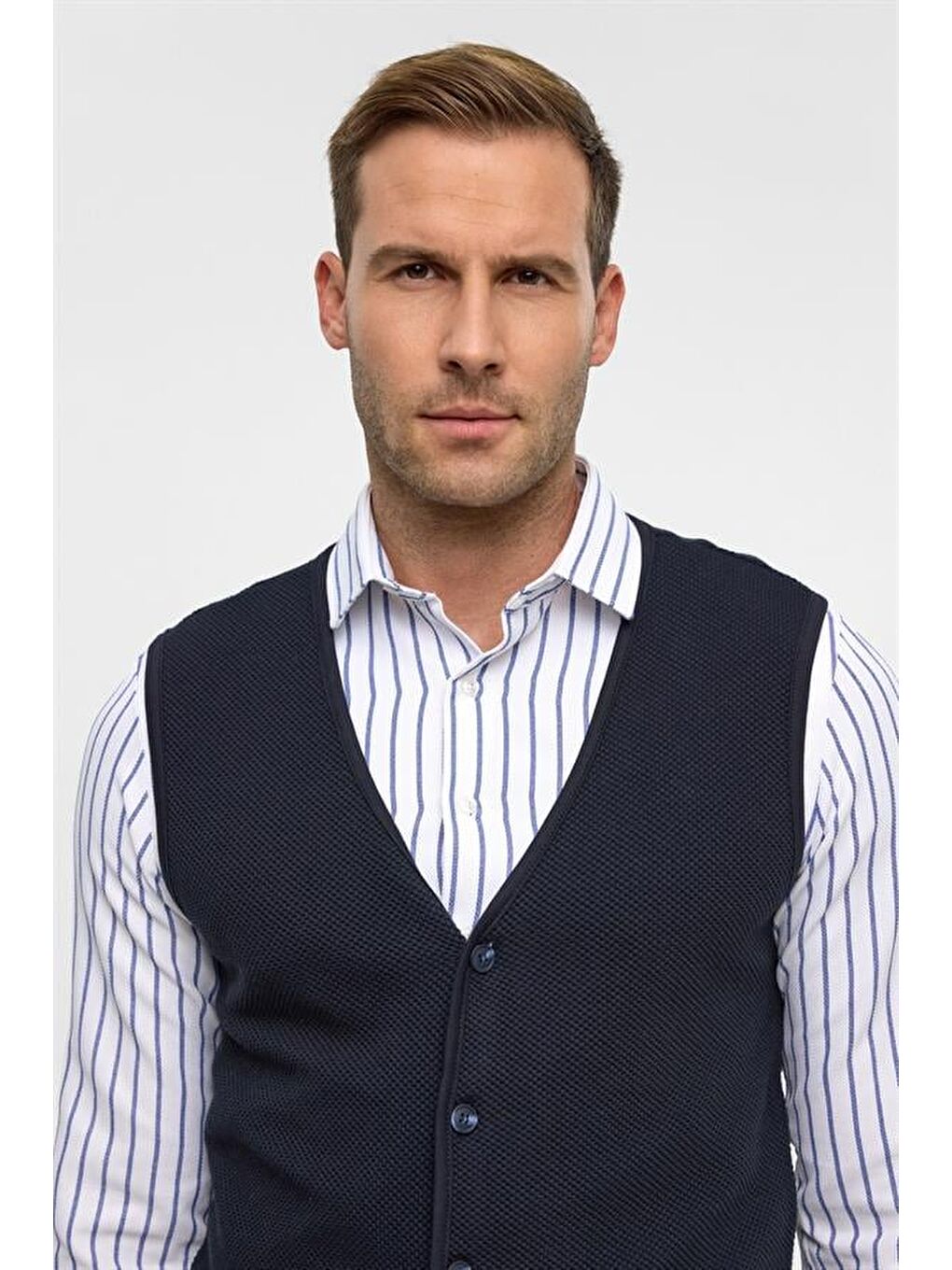 Lacivert Regular Kapitone V Yaka Yelek-2