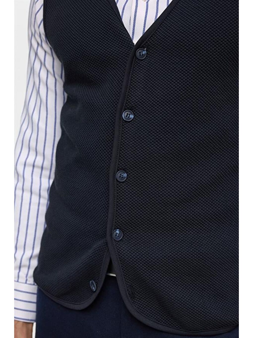 Lacivert Regular Kapitone V Yaka Yelek-3