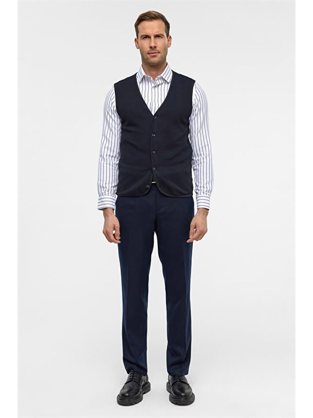 Lacivert Regular Kapitone V Yaka Yelek-4