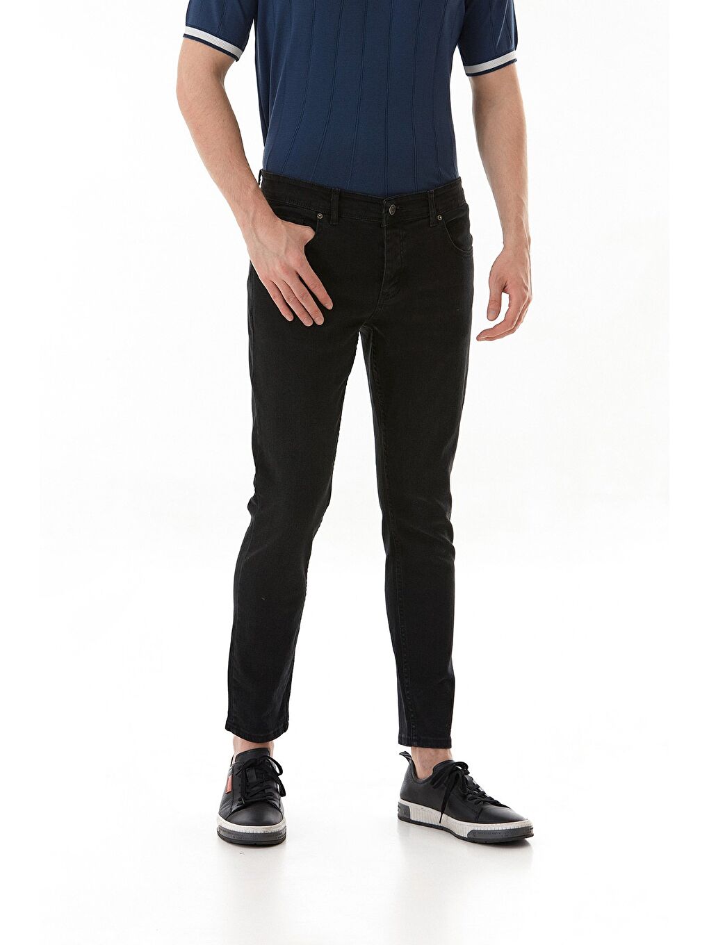 Siyah Fermuarlı Slim Fit Jean Pantolon-1