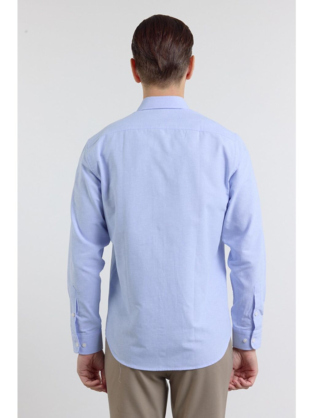 Açık Mavi Oxford Düğmeli Yaka Uzun Kol Cepsiz Slim Fit Pamuklu  Gömlek 1004260182-4