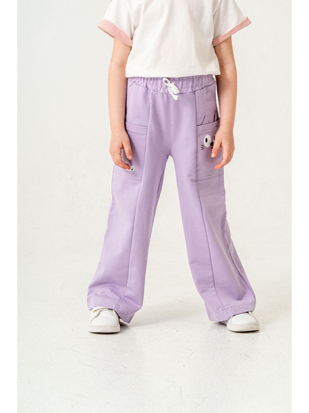 Lila Çift Cepli Cep Baskılı Kız Çocuk Eşofman Altı-2