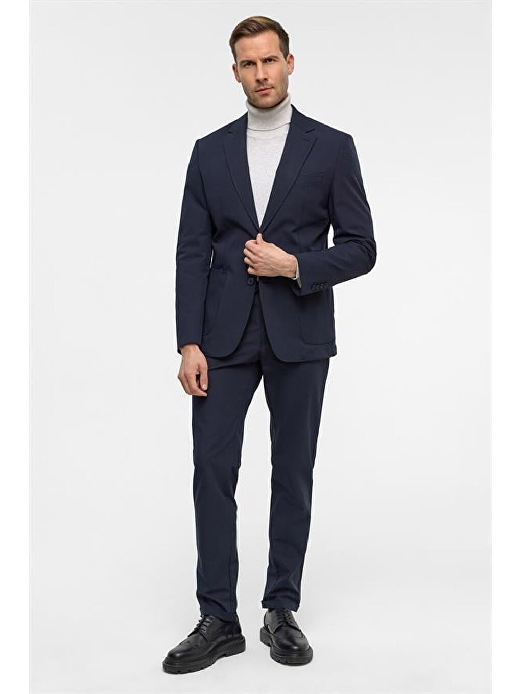 Lacivert Slim Desenli Mono Yaka 6 Drop Takım Elbise-1