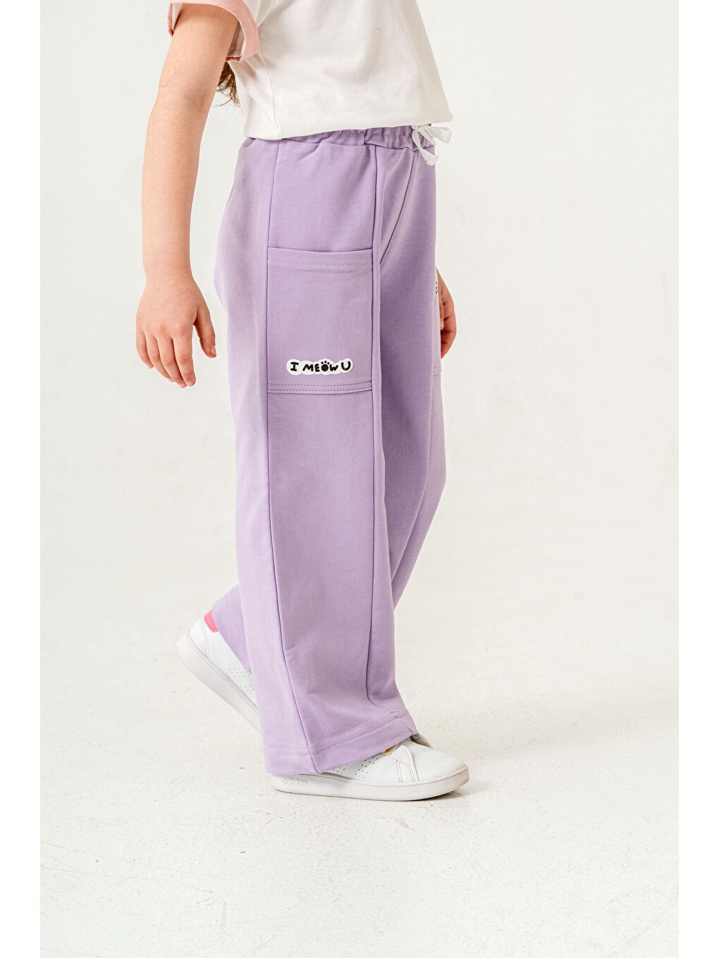 Lila Çift Cepli Cep Baskılı Kız Çocuk Eşofman Altı-3