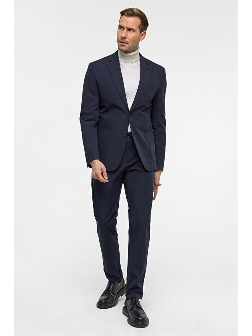 Lacivert Slim Desenli Mono Yaka 6 Drop Takım Elbise-2