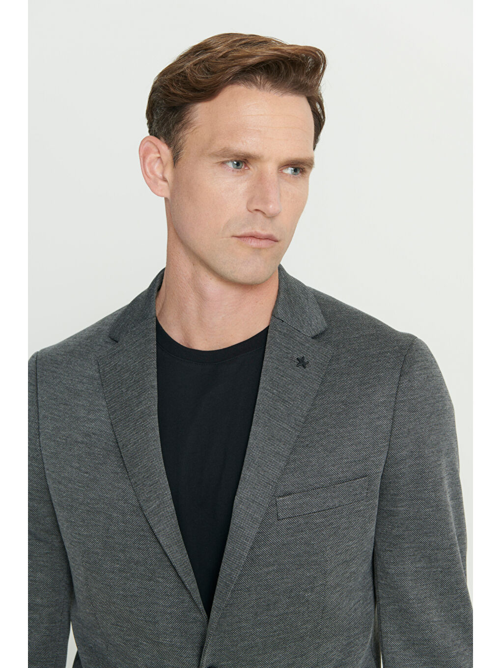 Erkek Antrasit 360 Her Yöne Esneyen Slim Fit Dar Kesim Mono Yaka Desenli Blazer Ceket-5