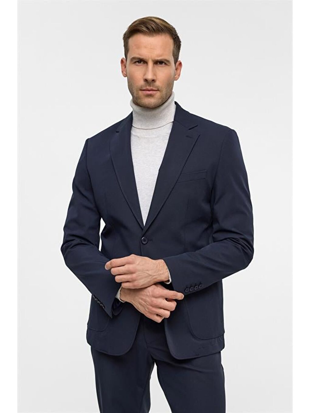 Lacivert Slim Desenli Mono Yaka 6 Drop Takım Elbise-3