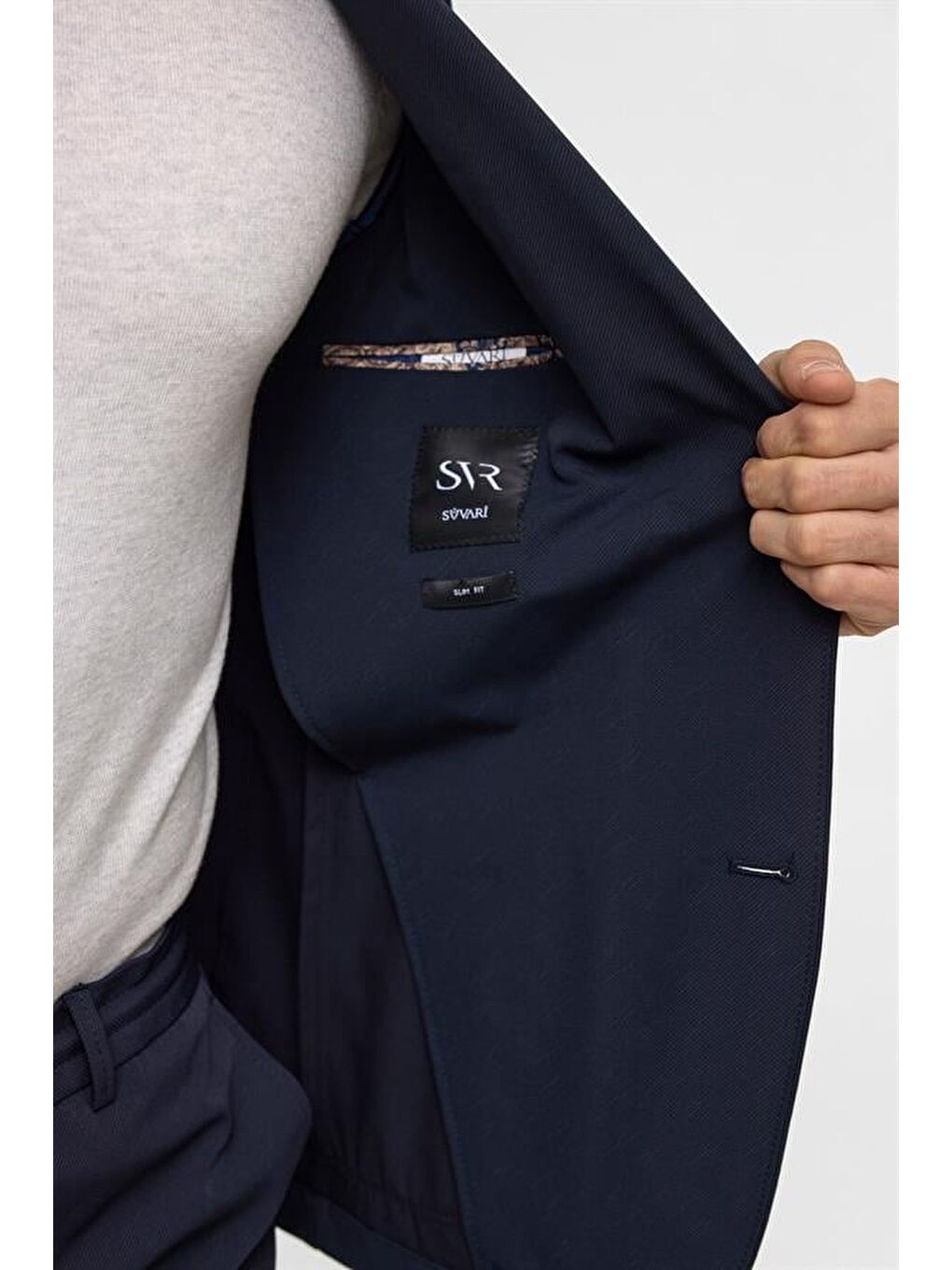 Lacivert Slim Desenli Mono Yaka 6 Drop Takım Elbise-6