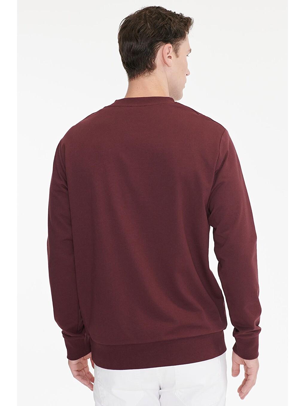 Erkek Bordo Pamuklu Standart Fit Normal Kesim 2 İplik Bisiklet Yaka Sweatshirt-4