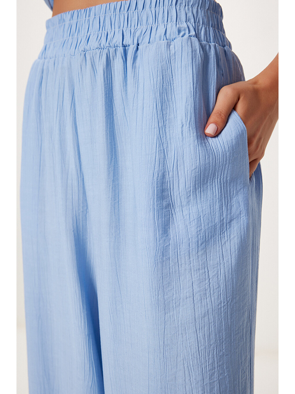 Mavi Bağlama Detaylı Bluz Pantolon Takım GÖK MAVİ LRV0104-4