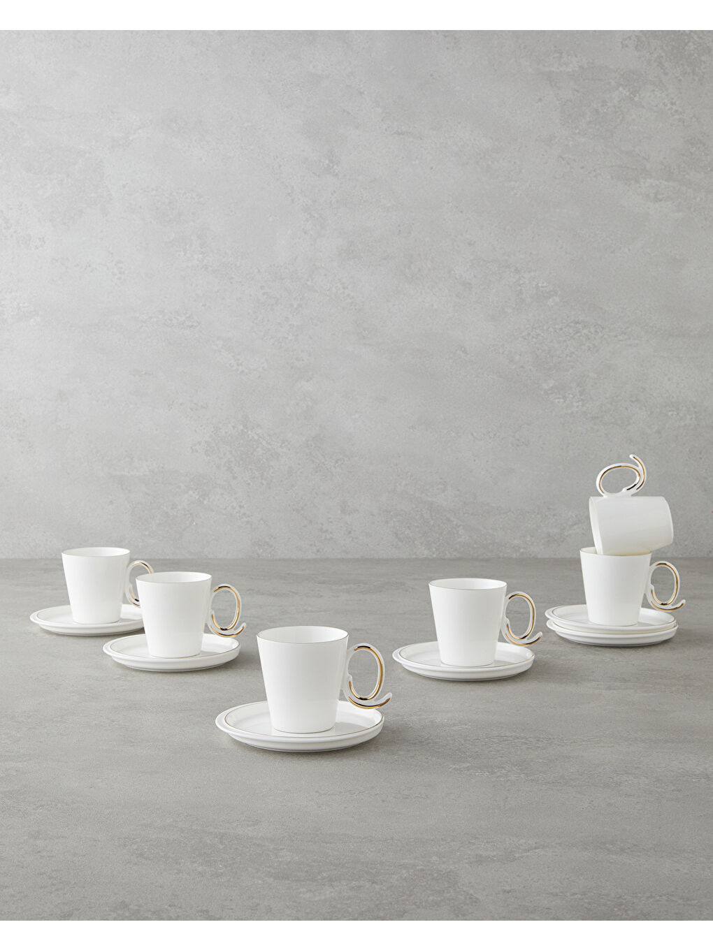 Ivory Porselen 12 Parça 6 Kişilik Kahve Fincan Takımı 85 ml Beyaz-Gold