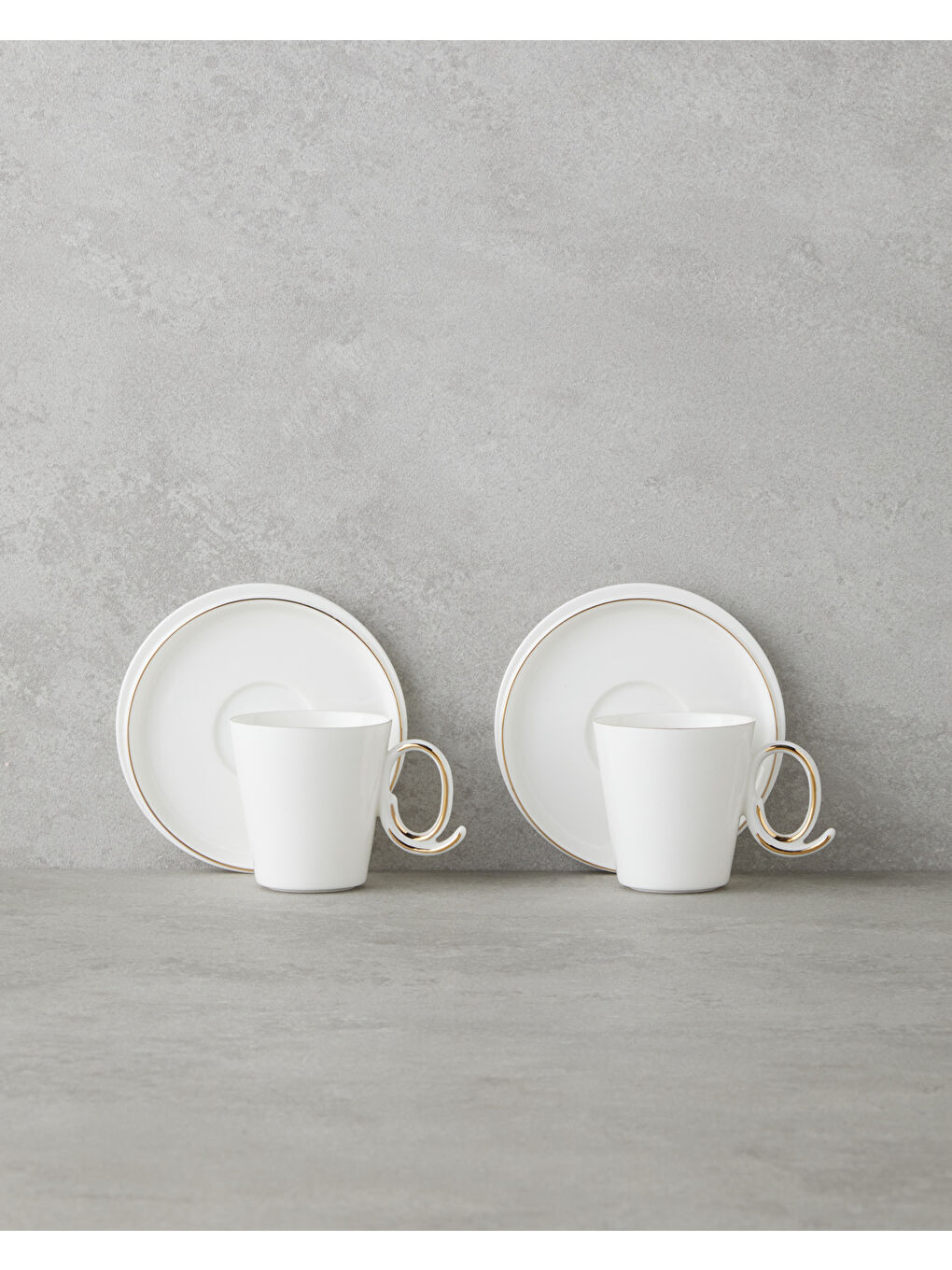 Ivory Porselen 12 Parça 6 Kişilik Kahve Fincan Takımı 85 ml Beyaz-Gold-1