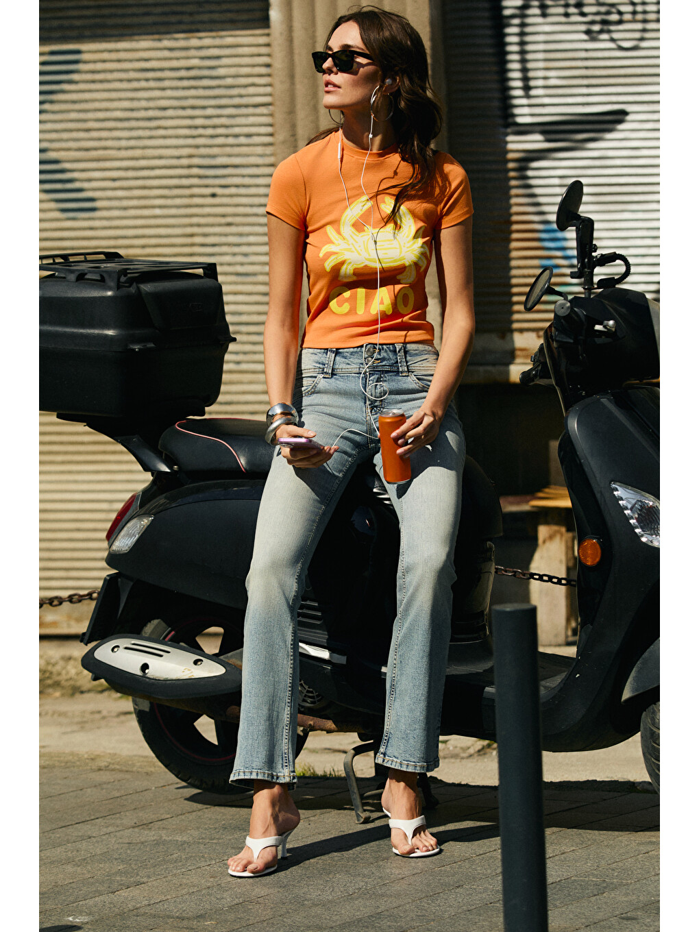 Turuncu MECHELEN Kadın Yumuşak Ve Esnek Baskılı Yuvarlak Yakalı Kısa Kol TURUNCU T-Shirt-3