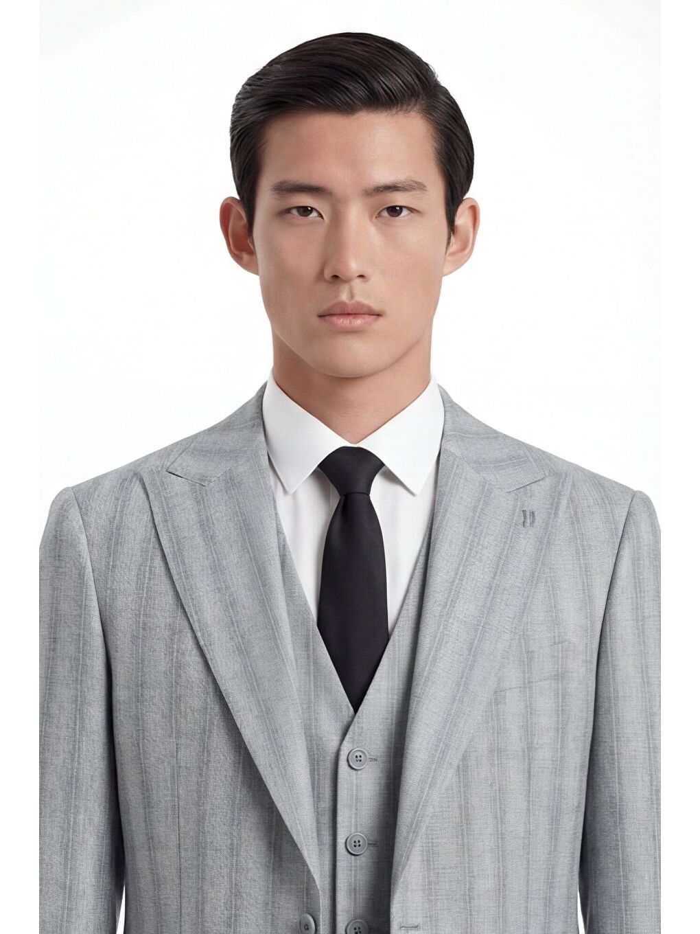 Erkek Viskon Karışımlı 8 Drop Klasik Gri Yelekli Takım Elbise-3