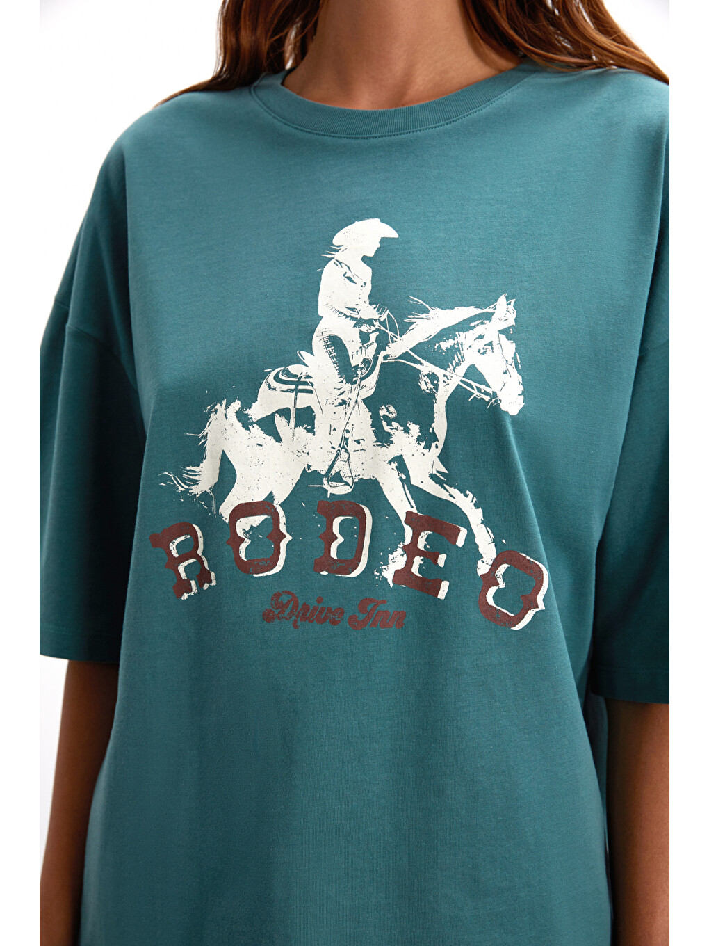 Yeşil MAJER Kadın %100 Organik Pamuklu Western Tema Baskılı Regular Fit YEŞİL T-Shirt-3
