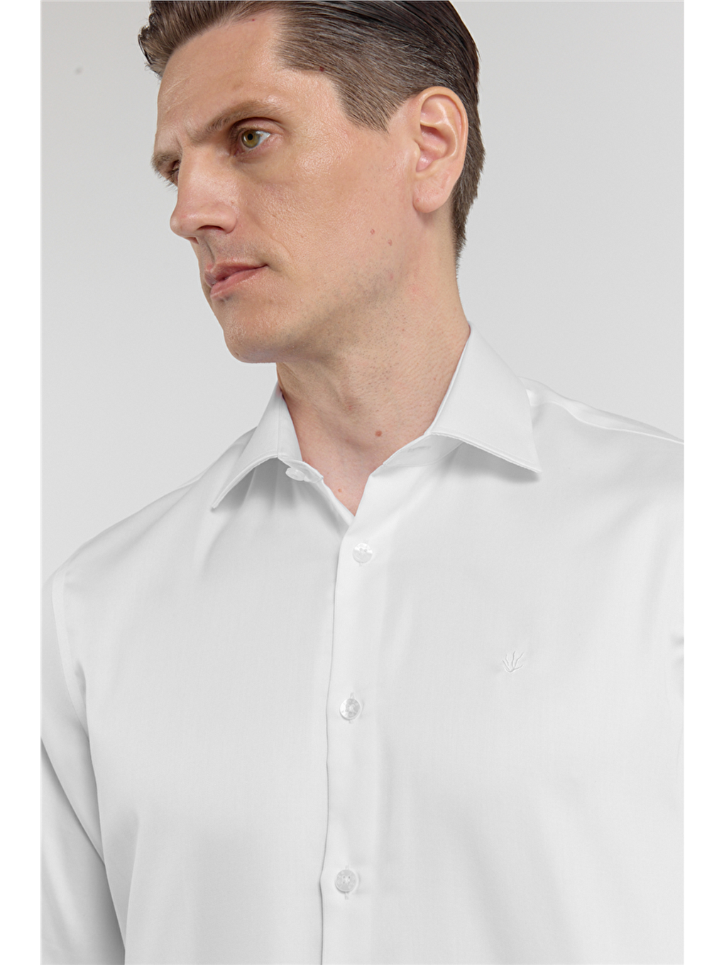 Beyaz Saten İtalyan Yaka Uzun Kol Cepsiz Slim Fit %100 Pamuk Gömlek 1004255231-3