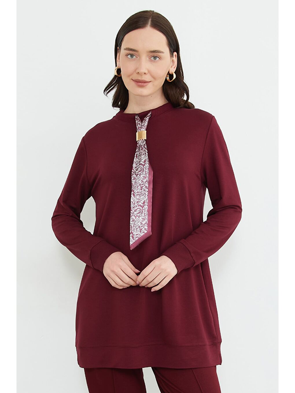 Bordo Fullamodest Fular Detaylı Çimalı Modal 2 Li Takım-2