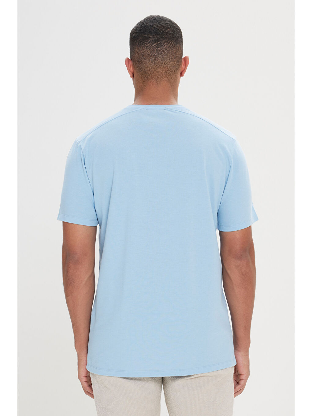 Erkek Açık Mavi Slim Fit Dar Kesim Pamuklu Bisiklet Yaka Tişört-4