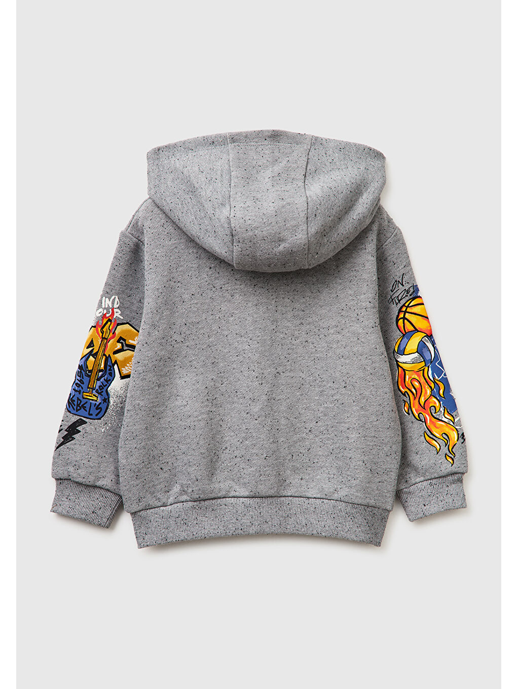Erkek Çocuk Gri Mix Fermuarlı Kol Baskılı Kapüşonlu Sweatshirt-1