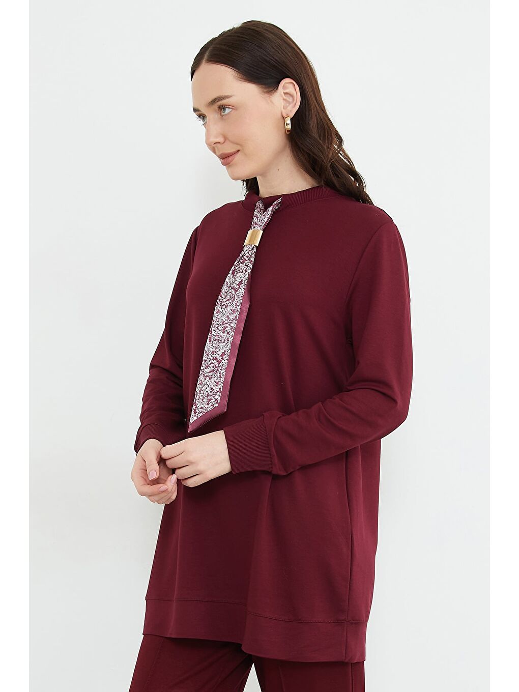 Bordo Fullamodest Fular Detaylı Çimalı Modal 2 Li Takım-3