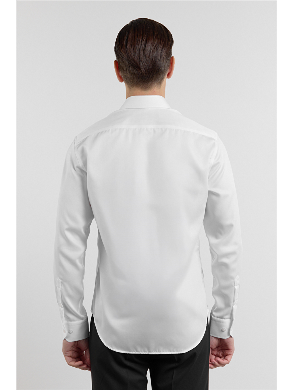 Beyaz Saten İtalyan Yaka Uzun Kol Cepsiz Slim Fit %100 Pamuk Gömlek 1004255231-4