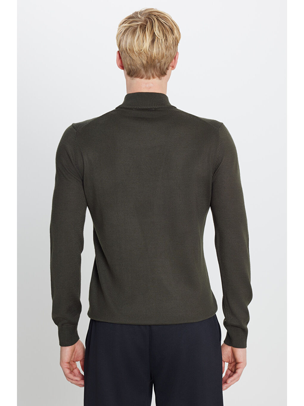 Erkek Haki Balıkçı Yaka Uzun Kollu Triko Kazak-4