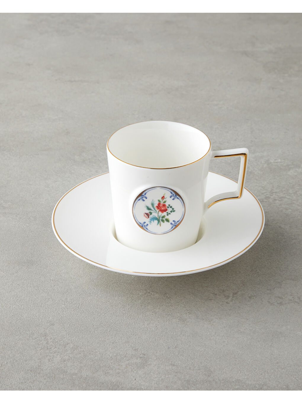 Charmed Bloom Porselen 4 Parça 2 Kişilik Double Kahve Fincan Takımı 155 ml Beyaz-Gold-2