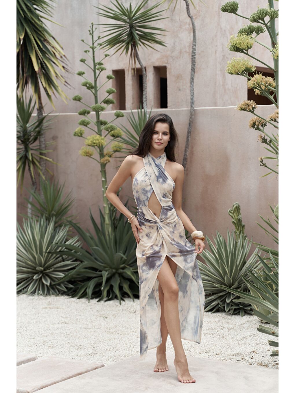 Enonireh Dekolteli Sarı Uzun Elbise-1