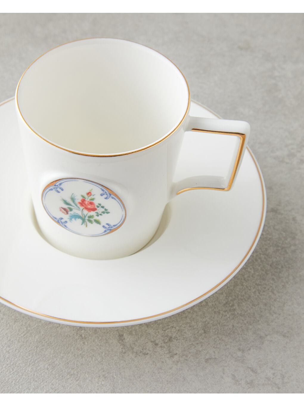Charmed Bloom Porselen 4 Parça 2 Kişilik Double Kahve Fincan Takımı 155 ml Beyaz-Gold-3