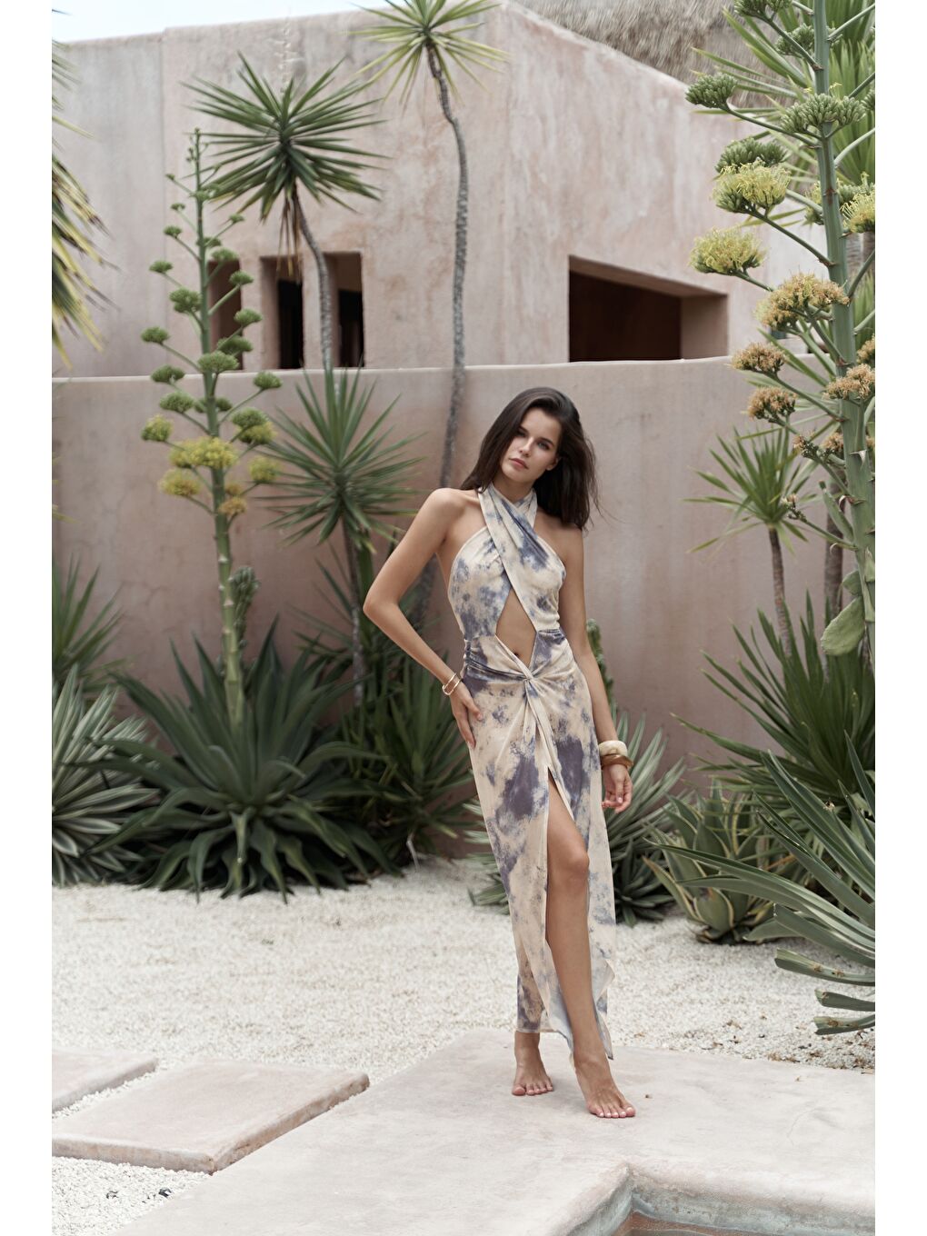 Enonireh Dekolteli Sarı Uzun Elbise-2