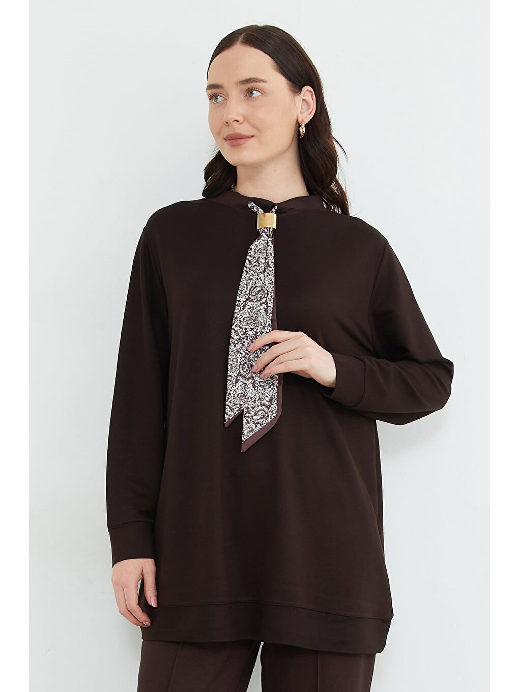 Kahverengi Fullamodest Fular Detaylı Çimalı Modal 2 Li Takım-2