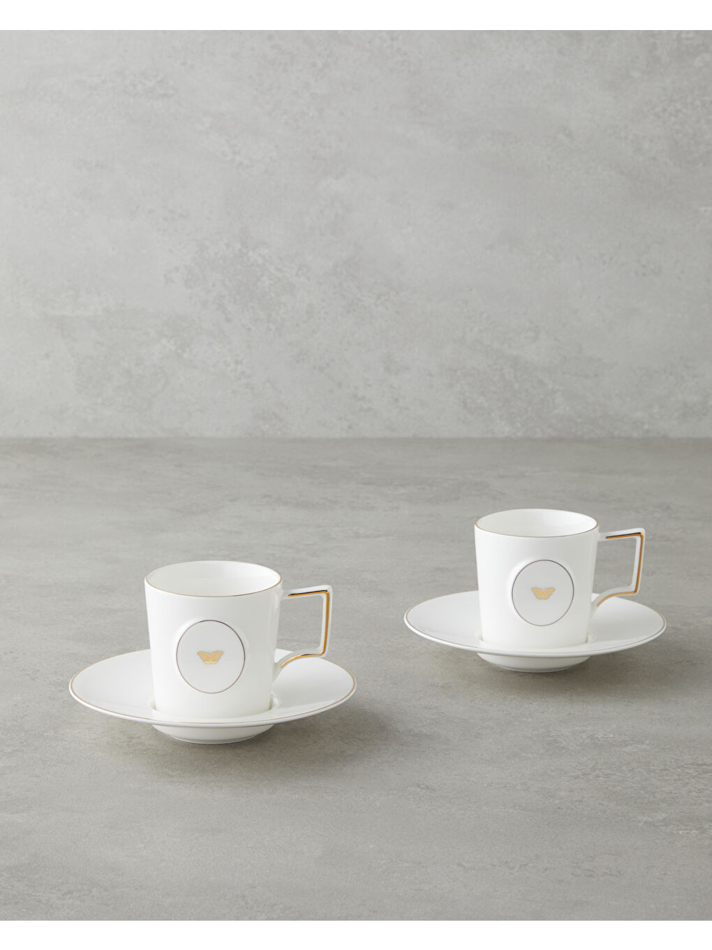 Charmed Glow Porselen 4 Parça 2 Kişilik Double Kahve Fincan Takımı 155 ml Beyaz-Gold