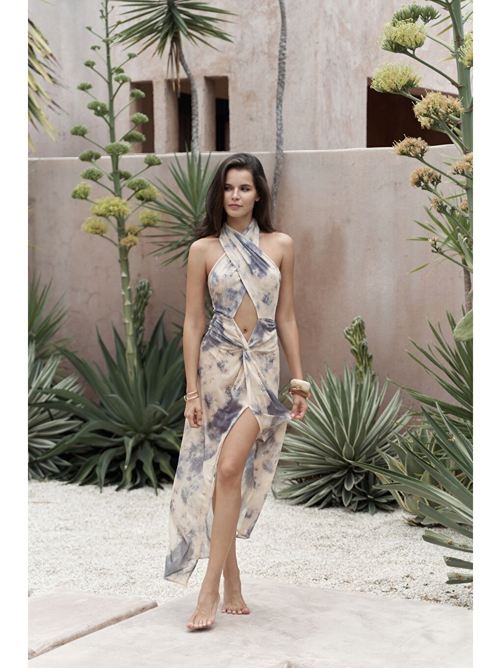 Enonireh Dekolteli Sarı Uzun Elbise-4